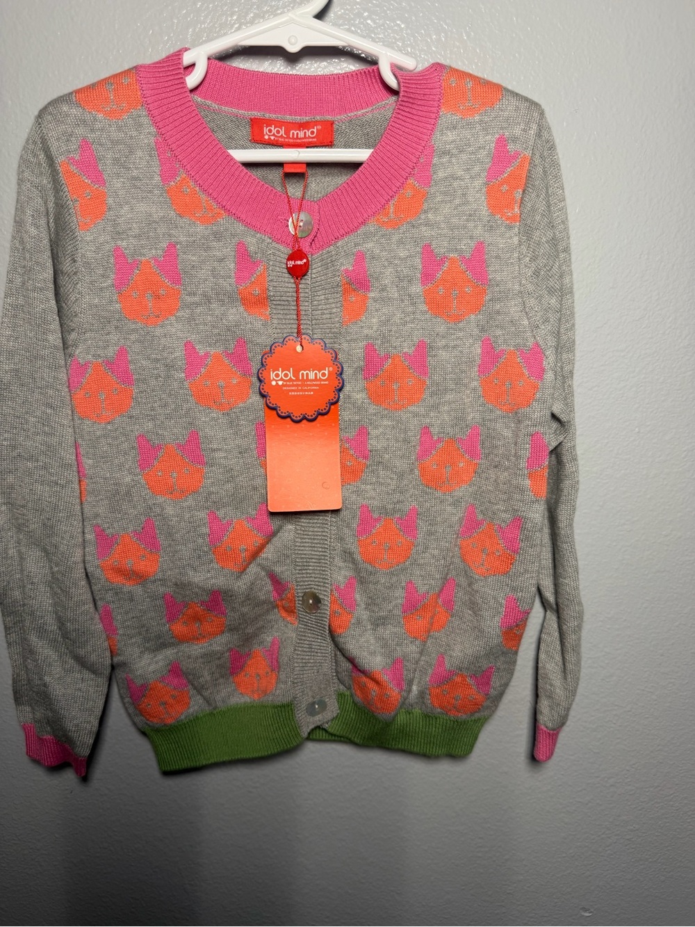 Idol Mind Kids' Gray Cardigan with Pink & Orange Foxes
